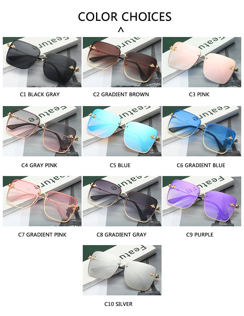 2020-New-Fashion-Lady-Oversize-Rimless-Square-Bee-Sunglasses-Women-Men-Small-Bee-Glasses-Gradient-Sun-4